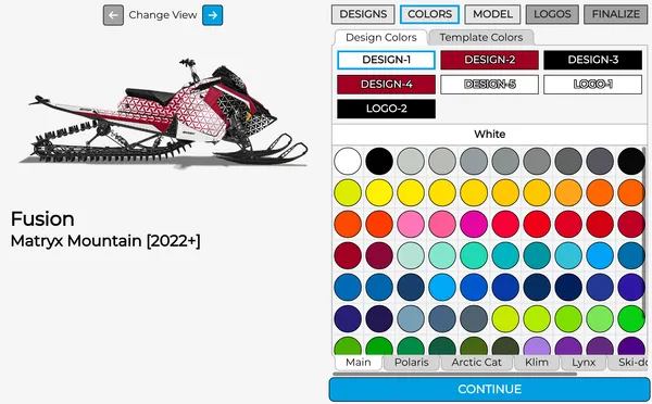 Screenshot of the SledWrapR Design Studio web application that showcases the color customization feature